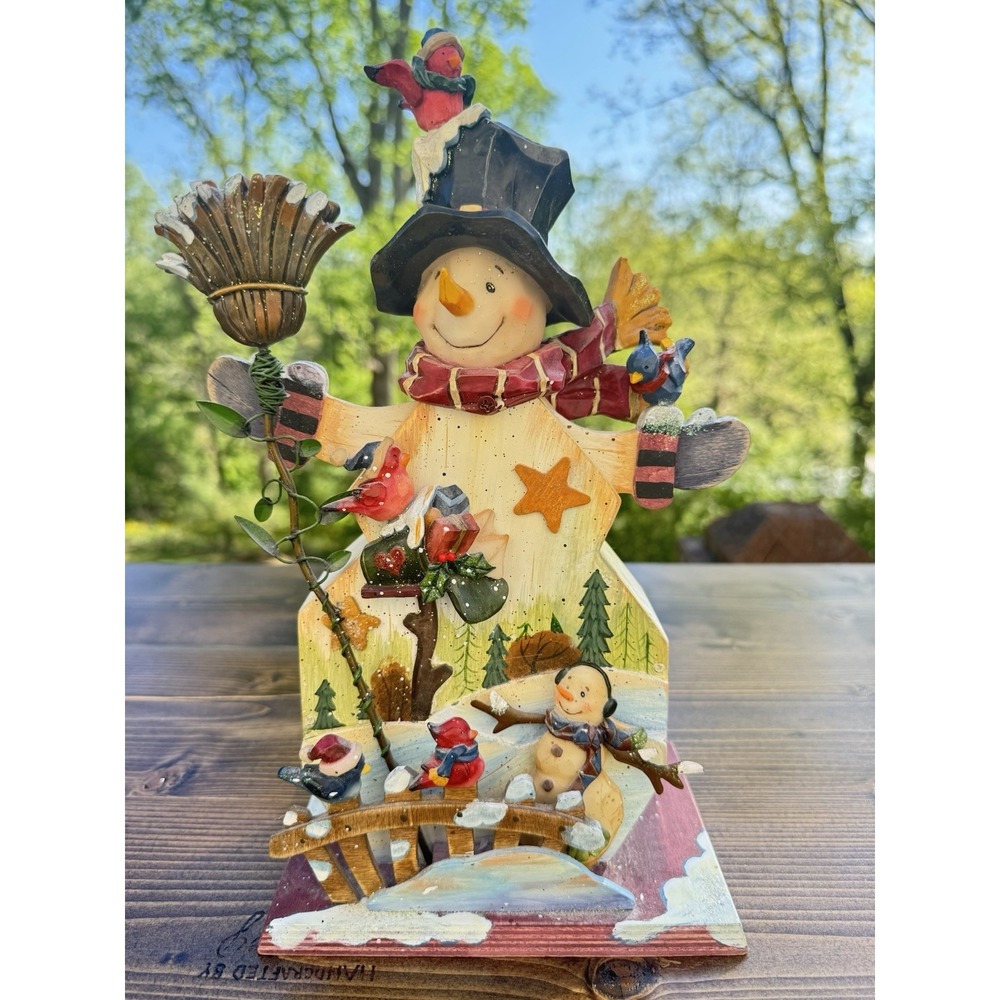 Primitive Animated Snowman Music‎ Box Winter Wonderland Moving Arms Christmas